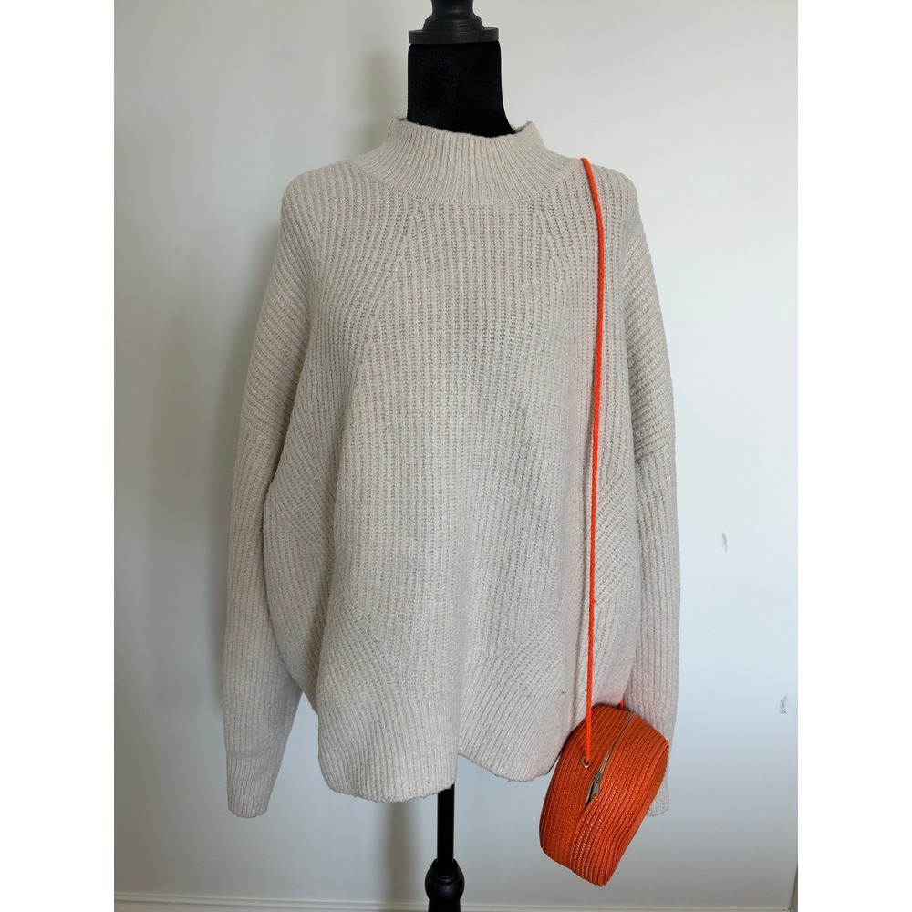 Ophelia Roe Womens 3X Mock Neck Ribbed Knit Oversized Sweater Cream Oatmeal